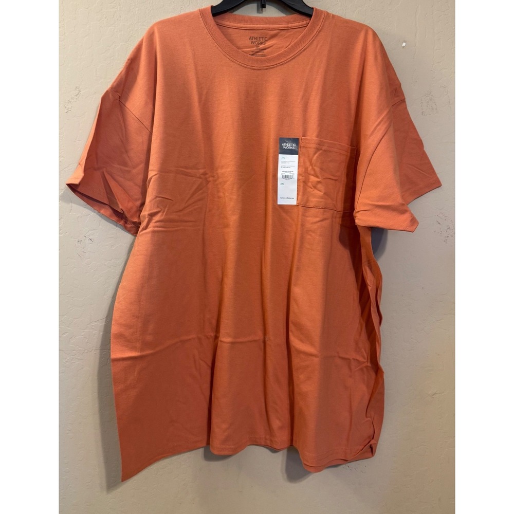 Athletic Works Pocket Tee Men 2XL Orange Loose Fit Short Sleeve Cotton Shirt